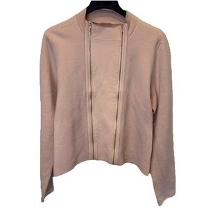 Elie Tahari Amanka leather insert merino wool sweater Jacket In Blush Pink